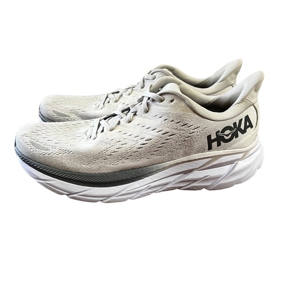 HOKA Clifton 8 Men’s Running Shoes Size 9D White Gray Lightweight